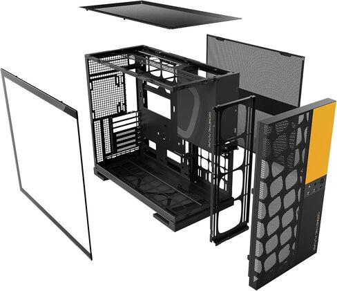 M5 Vent, Mesh Panel Tempered Glass Mid Tower, E-ATX/ATX Gaming Case, High Airflow, Type C, Support 420/360 Rad, ARGB PWM 140mm Fan x 5 Pre-Installed, Black/Yellow, GEO-M5VF-BY in Saudi Arabia