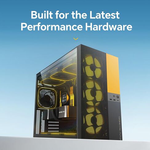 M5 Vent, Mesh Panel Tempered Glass Mid Tower, E-ATX/ATX Gaming Case, High Airflow, Type C, Support 420/360 Rad, ARGB PWM 140mm Fan x 5 Pre-Installed, Black/Yellow, GEO-M5VF-BY in Saudi Arabia