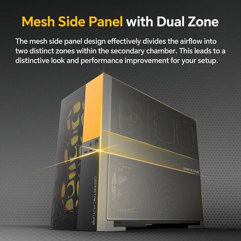M5 Vent, Mesh Panel Tempered Glass Mid Tower, E-ATX/ATX Gaming Case, High Airflow, Type C, Support 420/360 Rad, ARGB PWM 140mm Fan x 5 Pre-Installed, Black/Yellow, GEO-M5VF-BY in Saudi Arabia
