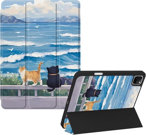حافظة لجهاز iPad Pro 12.9 الجيل السادس / الخامس / الرابع مع حامل أقلام، غطاء ثلاثي الطي، نوم / استيقاظ تلقائي، حافظة بتصميم لطيف للفتيات المراهقات لجهاز iPad Pro 12.9 بوصة 2022/2021/2020، قطط in Kuwait
