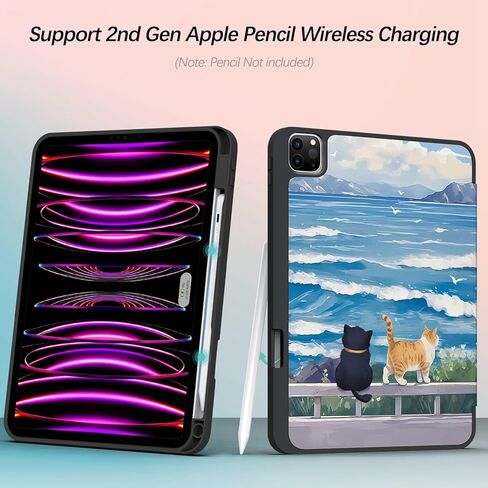حافظة لجهاز iPad Pro 12.9 الجيل السادس / الخامس / الرابع مع حامل أقلام، غطاء ثلاثي الطي، نوم / استيقاظ تلقائي، حافظة بتصميم لطيف للفتيات المراهقات لجهاز iPad Pro 12.9 بوصة 2022/2021/2020، قطط in Kuwait
