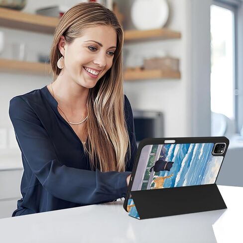 حافظة لجهاز iPad Pro 12.9 الجيل السادس / الخامس / الرابع مع حامل أقلام، غطاء ثلاثي الطي، نوم / استيقاظ تلقائي، حافظة بتصميم لطيف للفتيات المراهقات لجهاز iPad Pro 12.9 بوصة 2022/2021/2020، قطط in Kuwait