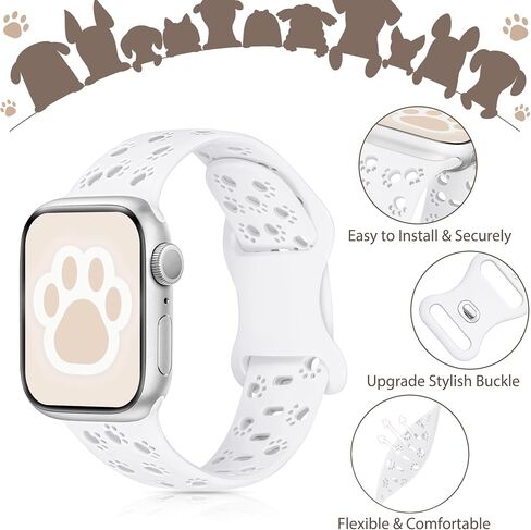 سوار من السيليكون لأشرطة ساعة Apple 46 مم 45 مم 44 مم 42 مم 41 مم 40 مم 49 38 مم للنساء، أربطة iWatch على شكل حيوان لطيف على شكل كلب قطة ومخلب، شريط أنيق أنيق لسلسلة ساعات Apple 10 9 8 7 SE 6 5 4 3 in Kuwait