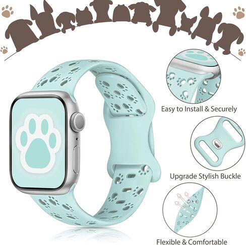 سوار من السيليكون لأشرطة ساعة Apple 46 مم 45 مم 44 مم 42 مم 41 مم 40 مم 49 38 مم للنساء، أربطة iWatch على شكل حيوان لطيف على شكل كلب قطة ومخلب، شريط أنيق أنيق لسلسلة ساعات Apple 10 9 8 7 SE 6 5 4 3 in Kuwait