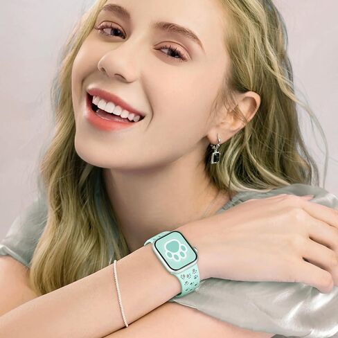 سوار من السيليكون لأشرطة ساعة Apple 46 مم 45 مم 44 مم 42 مم 41 مم 40 مم 49 38 مم للنساء، أربطة iWatch على شكل حيوان لطيف على شكل كلب قطة ومخلب، شريط أنيق أنيق لسلسلة ساعات Apple 10 9 8 7 SE 6 5 4 3 in Kuwait