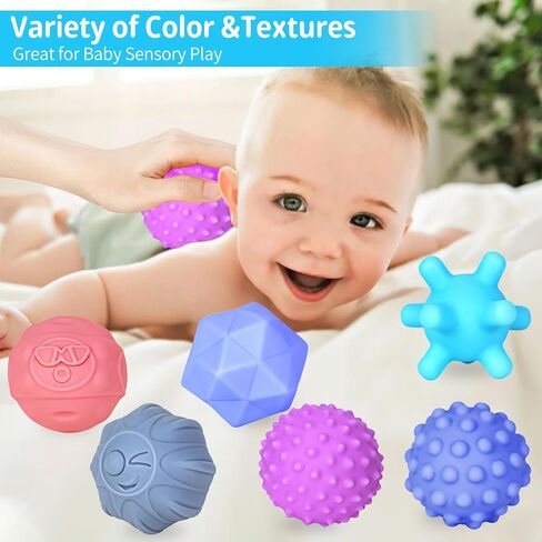 6 Pack Sensory Balls for Toddlers 1-3, Sensory Baby Toys 6-12 Months, Montessori Toys for Babies 6-12 Months Infant Squeeze Sensory Toys Soft Multi Ball Set Gifts with Bright Color Textured in Saudi Arabia
