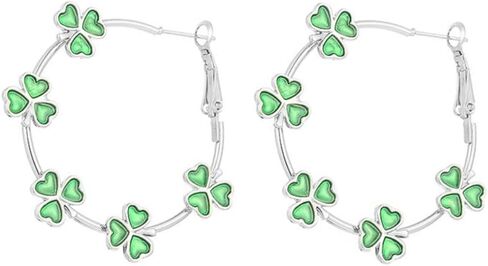 Pingyongchang St.Patrick's Day Green Shamrock هوب أقراط الأيرلندية البرسيم دائرة أقراط محظوظ ليف أقراط للنساء فتاة الأيرلندية عطلة مجوهرات هدايا in Saudi Arabia