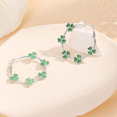 Pingyongchang St.Patrick's Day Green Shamrock هوب أقراط الأيرلندية البرسيم دائرة أقراط محظوظ ليف أقراط للنساء فتاة الأيرلندية عطلة مجوهرات هدايا in Saudi Arabia