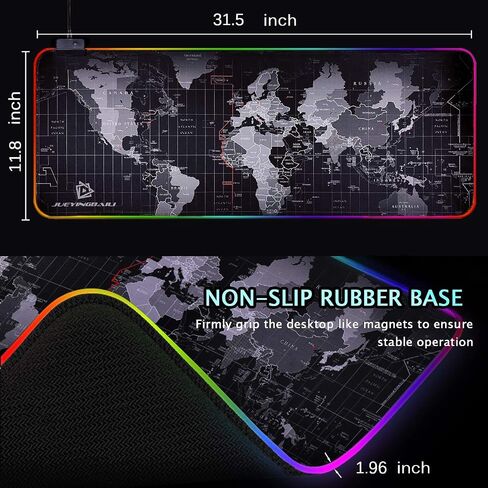 لوحة ماوس الألعاب JYZZ RGB - لوحة لوحة مفاتيح LED كبيرة، حصيرة ماوس مع خريطة عالية الدقة، سطح مقاوم للماء بسلاسة، قاعدة مطاطية غير قابلة للانزلاق، 31.5 بوصة × 11.8 بوصة و14 وضع إضاءة in Saudi Arabia