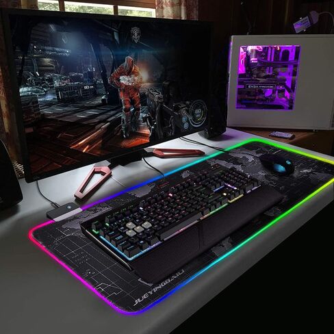 لوحة ماوس الألعاب JYZZ RGB - لوحة لوحة مفاتيح LED كبيرة، حصيرة ماوس مع خريطة عالية الدقة، سطح مقاوم للماء بسلاسة، قاعدة مطاطية غير قابلة للانزلاق، 31.5 بوصة × 11.8 بوصة و14 وضع إضاءة in Saudi Arabia