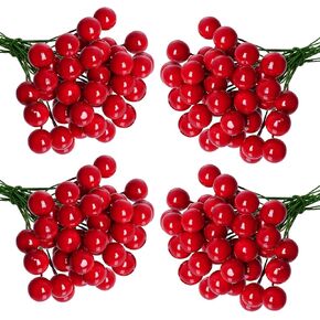 Lystaii 200pcs Artificial Holly Berries Mini 10 mm Christmas Fake Berries with Wire Stems Artificial Berry Fake Berry Stems Picks for Christmas Tree Decorations Wreath Craft Wedding Party Decor (Gold)