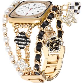 Stylish Metal Bands Compatible with Apple Watch Band 38mm 40mm 41mm 42mm 44mm 45mm 46mm 49mm Women, Chain Multilayer Wrap Bracelet Charms Pendants Strap for iWatch Series 10 9 8 7 6 5 4 3 2 1 SE Ultra