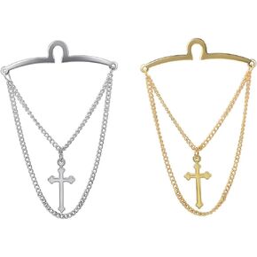 RunootPR Men's Gold Silver Tie Chain Set Classic 2Pcs Double Chain Necktie Chains Business Wedding Jewelry Gift