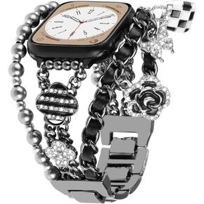 Stylish Metal Bands Compatible with Apple Watch Band 38mm 40mm 41mm 42mm 44mm 45mm 46mm 49mm Women, Chain Multilayer Wrap Bracelet Charms Pendants Strap for iWatch Series 10 9 8 7 6 5 4 3 2 1 SE Ultra