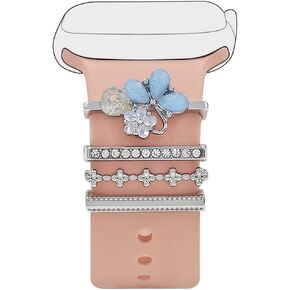 Watch Band Charms Compatible with Apple Watch Band 38mm 40mm 41mm 42mm 44mm 45mm 49mm, Metal Diamond Sliding Decorative Rings Accessories for iWatch Series 10 9 8 7 6 5 4 3 2 1 (No Band)