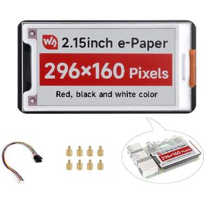 2.15inch e-Paper HAT+ Compatible with Raspberry Pi 5/4B/3B+/Zero/Zero W/Zero 2W/Pico/Pico W/Pico 2/Jetson Nano/RDKX3, Red/Black/White Three-Color 296x160 E-ink Display Screen SPI with Driver Board