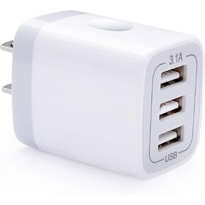 USB Wall Charger Adapter, 18W/3Amp Fast Multiple 3-Ports USB Plug Charger Block Cube Charger Box USB Brick Charging Base for iPhone 16 15 14 13 12 11 Pro Max Xs XR X 8 7 6 Pad, Samsung, Android