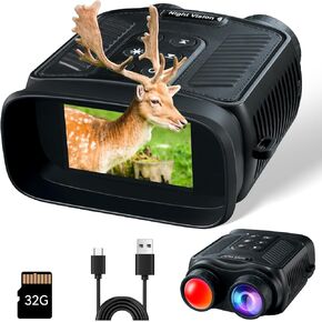 Night Vision Goggles, [2024 Upgrade] 4K Night Vision Binoculars for Adults with 5000mAh, 3'' HD Screen Binoculars with Camera Built in, 32GB Card to Save Photos and Videos for Camping