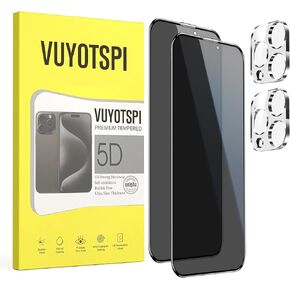 2+2 Pack Privacy Screen Protector with Camera Lens Protector Compatible with iPhone 15 Plus[6.7 Inch]Full Coverage Anti-Spy Tempered Glass, 9H Hardness, Edge Protection, Easy Bubble-Free Installation