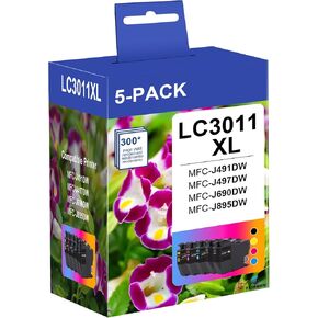LC3011 XL High Yield Ink Cartridges 5-Pack (2BK/1C/1M/1Y) - for Brother LC3011 LC3013XL Ink Cartridges Replacement for Brother Ink Cartridge LC3011 MFC-J491DW MFC-J497DW MFC-J690DW MFC-J895DW Printer