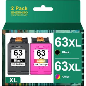 SHEENGO 63XL Ink Cartridge Black/Tri-Color Remanufactured Replacement for HP 63 Used DeskJet 1112, 2130, 3630 Series; Envy 4510, 4520; OfficeJet 3830, 4650, 5200 Printer F6U63A F6U64A
