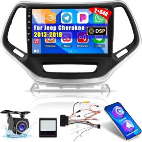 [2+64G] لسيارة Jeep Cherokee 2013-2018 DSP Audio - شاشة لمس عالية الدقة 10.1 بوصة Android 13 راديو السيارة - Carplay اللاسلكي وAndroid Auto، GPS، WiFi، Mirror Link، DSP+EQ، SWC + AHD كاميرا احتياطية + Canbus