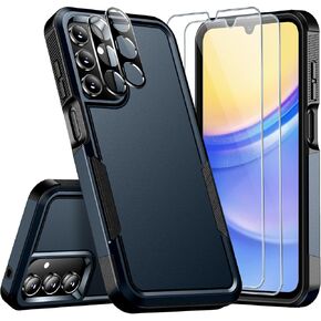 SPIDERCASE for Samsung Galaxy A15 5G Case,[12 FT Military Grade Drop Protection] 2 Pack [Glass Screen Protector + Camera Lens Protector] Heavy Duty Shockproof Case for Samsung A15 5G,Dark Blue