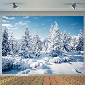 CYLYH 7X5FT Snowy Scenery Backdrop Winter Forest Photography Backdrop New Year Party Backdrop Winter Scene Backdrop White Snow Forest Christmas Party Backdrop Kids Photography Backdrop D594