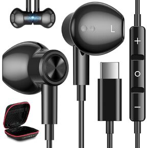 USB C Headphones for Samsung S24+ S24 Ultra 23, Type C Earphones with Microphone Magnetic Volume Control HiFi Stereo Wired Earbuds for Galaxy A53 S21 S20 FE Flip 5 Fold 4 Pixel 8 7 Pro 6 Android Phone