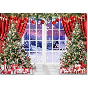 WOLADA Christmas Backdrop Christmas Photography Backdrop Christmas Window Backdrop Christmas Snow Mountain Christmas Tree Backdrop 7x5FT FW72