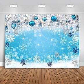 Winter Christmas Backdrop 7x5ft Blue Silver Balls Winter Wonderland Background Party Decorations Snowflakes Winter Birthday Banner Photo Booth Props