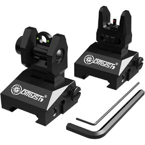 Fiber Optic Iron Sights Flip Up Front and Rear Sites with Red and Green Dot Sights, Foldable Sights for Picatinny Rail, and Weaver Rail Backup Sight Set
