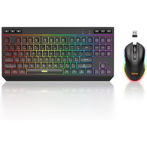 RedThunder K20 TKL Wireless Gaming Keyboard and Mouse Combo, Adjustable RGB Backlit Rechargeable Battery, Compact Layout Keyboard with Dedicated Multimedia Keys + Optical Mice for PC/Laptop(Black)