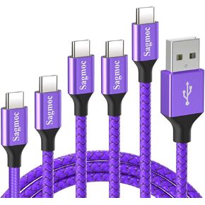 Type C Charger Cable Purple - USB C Rapid Charging Cord Shiny Nylon Braided【5 Pack】 2FT 3FT 2X6FT 10FT for Samsung S10 S9 S8 Plus, Note 8, LG G6 G5 V30 V20, Google Pixel/XL, Moto Z/Z2 (Violet)