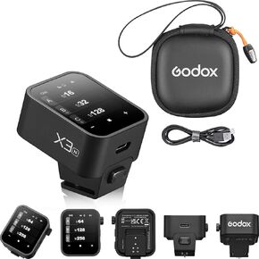 Godox X3 X3N Flash Trigger for Nikon, Touchscreen interface & local controls, Built-in Type-C Charging Battrery TTL HSS 2.4G Wireless Speedlite Trigger kit with Storage Bag for indoor outdoor shooting