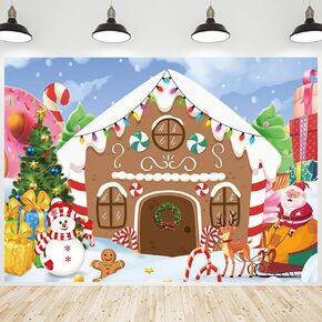Christmas Backdrop Winter Gingerbread House Xmas Tree Snowman Gifts Background New Year Photography Banner for Birthday Christmas Party Decorations Supplies Photo Photobooth Props 7x5ft