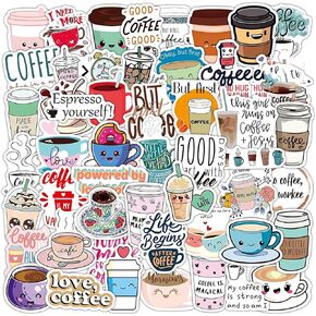 50 Pack Coffee Stickers Water Bottles Laptop Car Hydroflasks Phone Motorcycle Guitar Skateboard Computer Coffee Cup Vinyl Sticker Waterproof Cute Aesthetic Trendy Decals for Teens Boys Girls Adults
