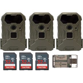 Stealth Cam Wildview Trail Camera 14MP - Fast 0.7s Trigger Speed, 60-Feet IR Range - Outdoor Wildlife Monitoring Bundle with 32GB Memory Card and High-Speed Card Reader (3-Pack)