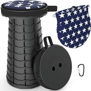 LOCYOP Collapsible Stool with Cushion,Telescoping Stool Yet More Sturdy Load Capacity 440Ib,Adjustable Stool,Camping Stool,Retractable Stool for Garden Hiking BBQ with Carry Bag&Carabiner