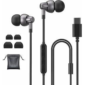 USB C Headset with Microphone Wired USB-C Headset for iPhone 15pro Max Z Flip 6S24 Ultra S24 + S23 S21 in-Ear Headphones Volume Control Music Sports Metal Headphones