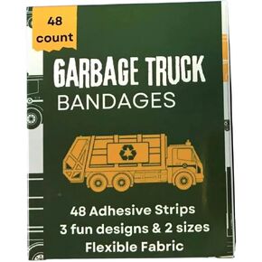 Kids & Toddlers Adhesive Bandages, Sterile, Assorted Sizes, Featuring Garbage Trucks, 48 ct