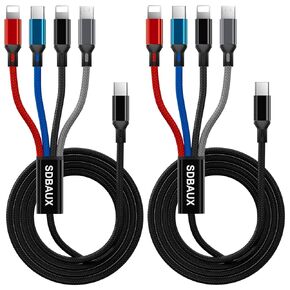 Multi Charging Cable,USB C to 4 in 1 Nylon Braided Dual iP/Type C/Micro Port Fast Charger Cord for iPhone 16 15 14 13 12 Pro Max iPad Mini Air,Galaxy S23/S22/S20,Cell Phones Tablets and More-2Pack