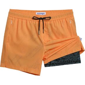 maamgic Mens Swim Trunks with Compression Liner 5 Inch Inseam Quick Dry Board Shorts with Zipper Pockets Swimming Shorts