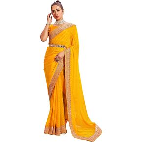 SIRIL Women's Bandhani Printed Embroidery Lace Georgette Saree in Kuwait