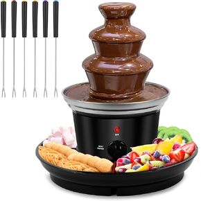 16oz Chocolate Fondue Fountain, MINI Stainless Steel Electirc Chocolate Fondue Set,3-Tier Chocolate Melting Foundue with 6PCS Sticks for Chocolate,Butter,Candy (Black)