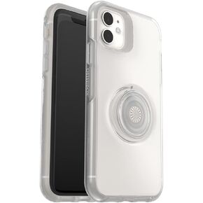 حافظة OtterBox iPhone XR وiPhone 11 Otter + Pop Symmetry Series - شفافة، PopSockets PopGrip، نحيفة، مناسبة للجيب، حواف مرتفعة تحمي الكاميرا والشاشة