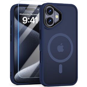 Magnetic for iPhone 16 Plus Case with 9H Screen Protector [Compatible for Magsafe][Colorful Frame] Translucent Matte Back Slim Shockproof Phone Cover Case for iPhone 16 Plus（Pink）