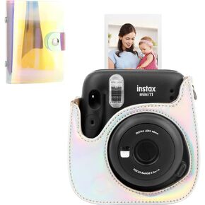 Protective Case for Fujifilm Instax Mini 11 12 9 Instant Camera, Premium PU Leather Bag Cover with Removable Strap, Camera Case with Mini Photo Album, Album for Instax Mini Camrea (Colorful Silver)