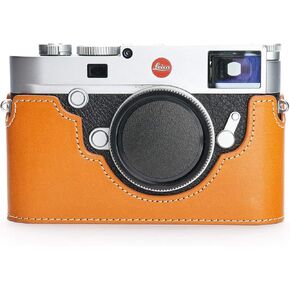 M10 Camera Case, BolinUS Handmade Genuine Real Leather Half Camera Case Bag Cover for Leica M10 Camera Bottom Opening Version + Hand Strap (Black)