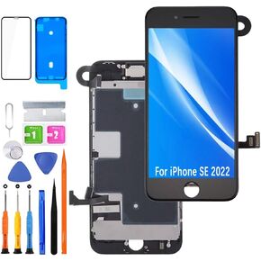 Screen Replacement for iPhone SE 2022 / SE 3rd LCD Display FHD Touchscreen Digitizer Frame Mounting with Earphone, Front Camera, Proximity Sensor,Waterproof Adhesive,Repair Kits (Black)